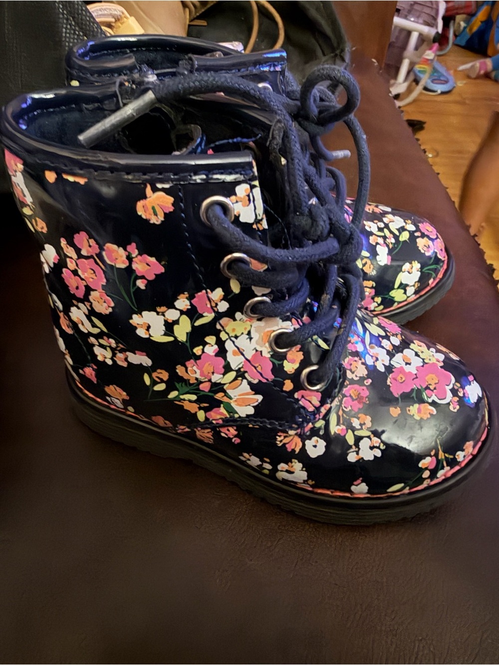 The Children's Place Navy Floral Lace-Up Kids Boots